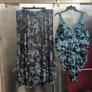 One piece swimsuit with skirt